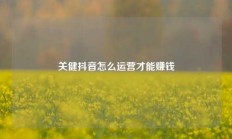 关健抖音怎么运营才能赚钱